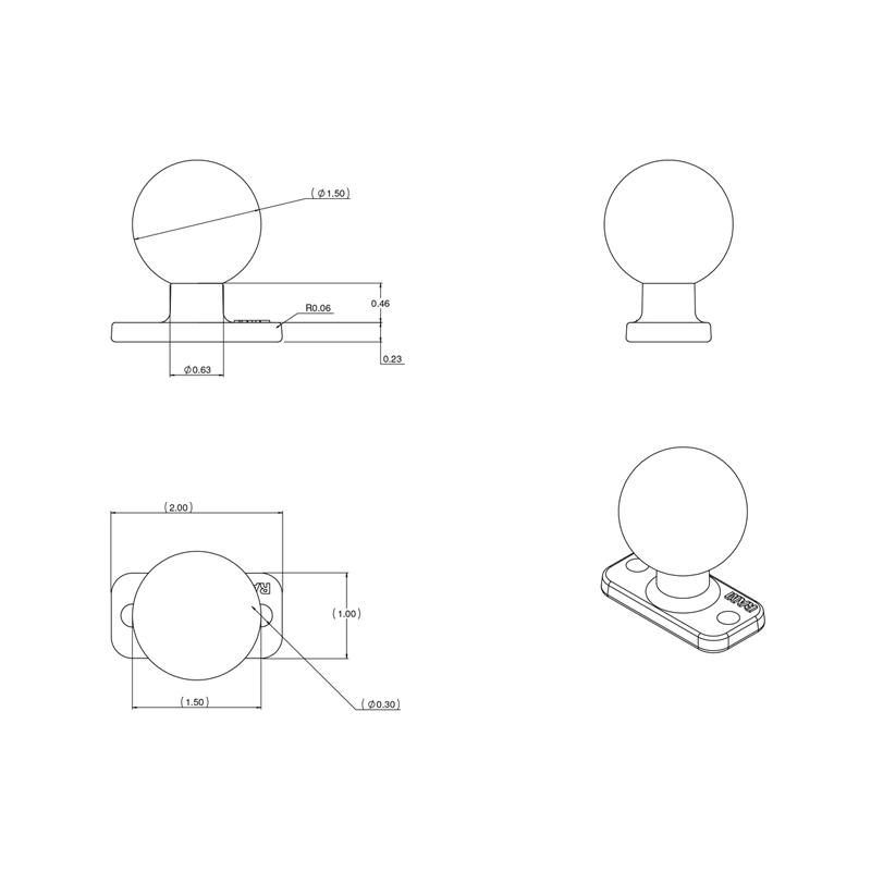 RAM Ball Base with 1.5" 2-Hole Pattern (RAM-202U-12) (sku 55062) - BuyBits Ltd UK