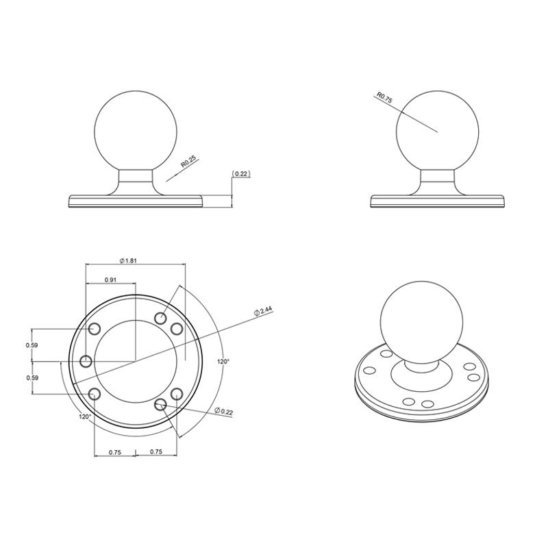 RAM Round Plate with Ball (RAM-202U) (sku 53854) - BuyBits Ltd UK
