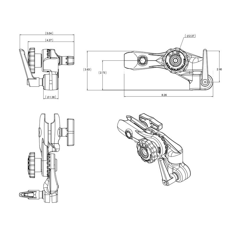 RAM Ratchet &amp; Swing Arm with 1-2" NPT Hole and Single Socket Arm (RAM-261-ADJU) (sku 55095) - BuyBits Ltd UK