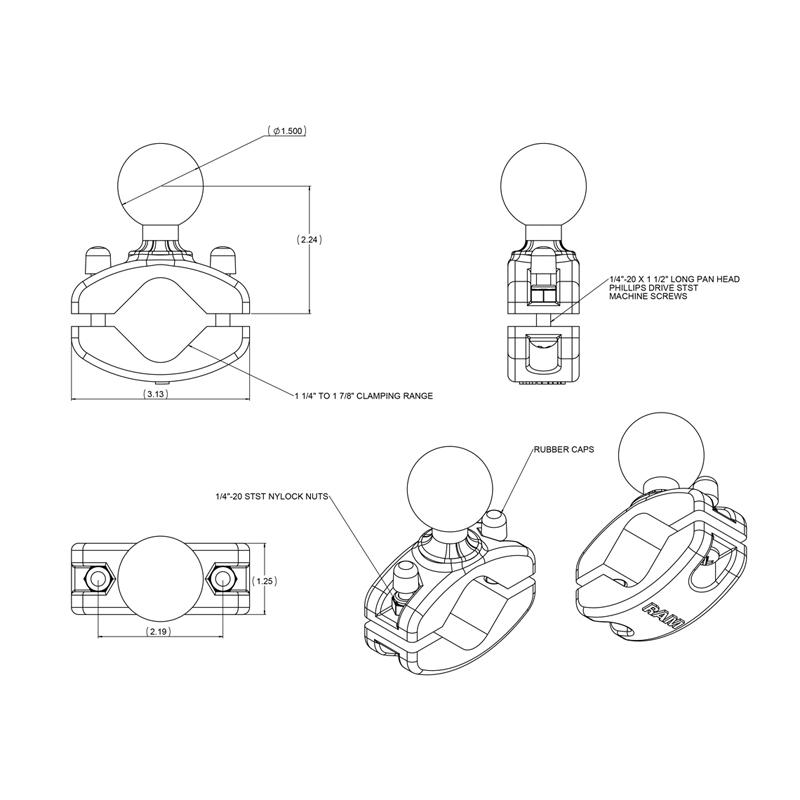RAM Rail Clamp Ball Base for 1.25" - 1.875" Rails (RAM-271U-12) (sku 53862) - BuyBits Ltd UK