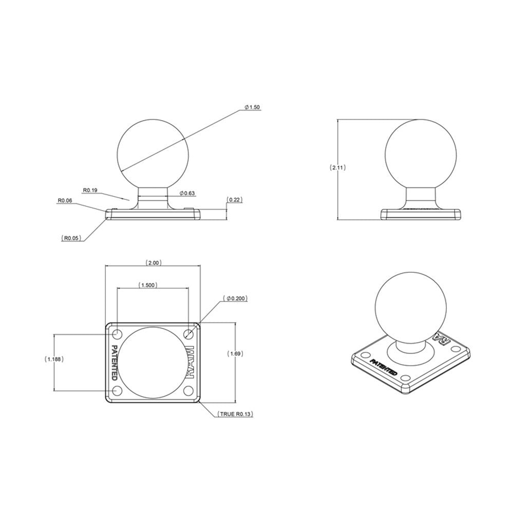 RAM Ball Adapter with AMPS Plate (RAM-347U) (sku 55046) - BuyBits Ltd UK