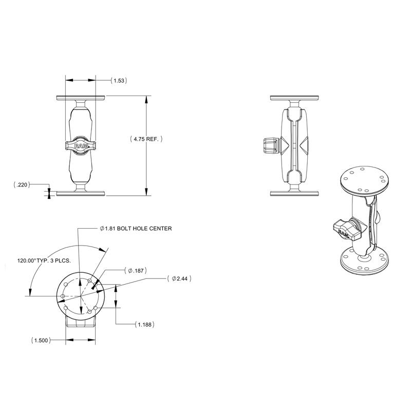 RAM Double Ball Mount with Hardware for Garmin Striker + More (RAM-B-101-G4) (sku 54642) - BuyBits Ltd UK
