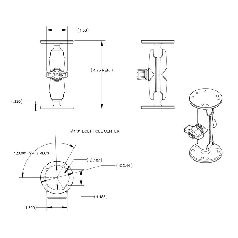 Extended Permanent Mount Kit Power-Grip Universal Scanner Gun Holder (RAP-396U) (RAM-B-101) (sku 54141) - BuyBits Ltd UK