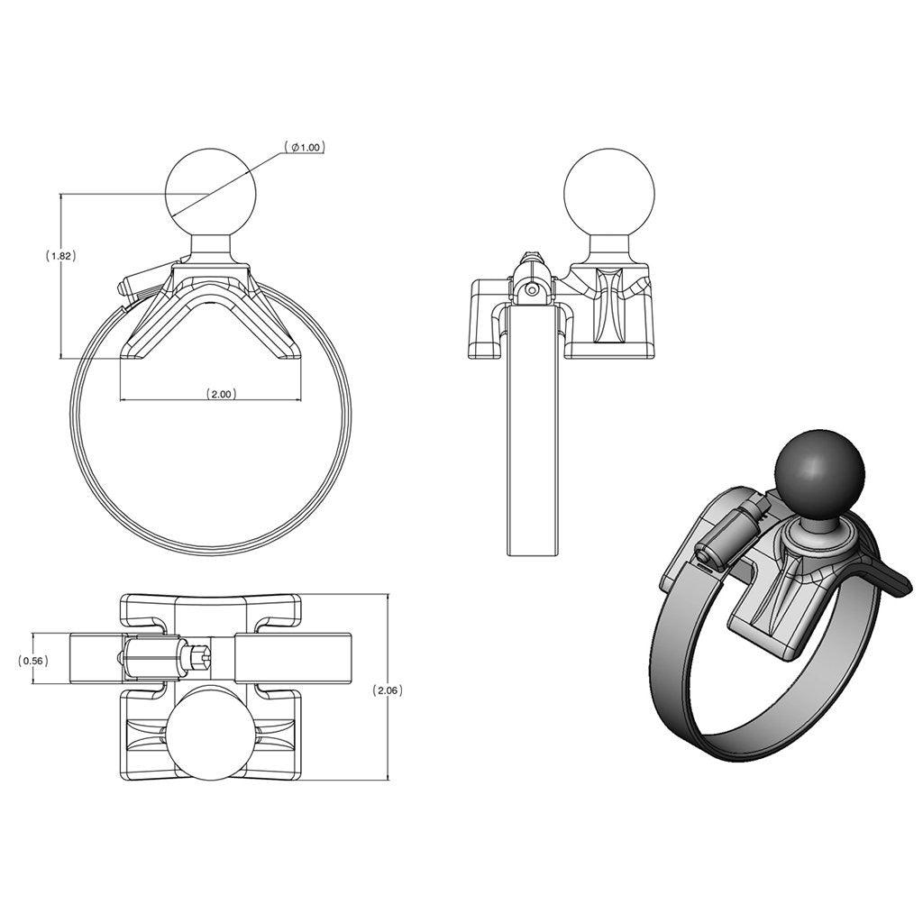 RAM Finger-Grip Universal Mount with Strap Hose Clamp Base (RAM-B-108-UN4) (sku 54086) - BuyBits Ltd UK