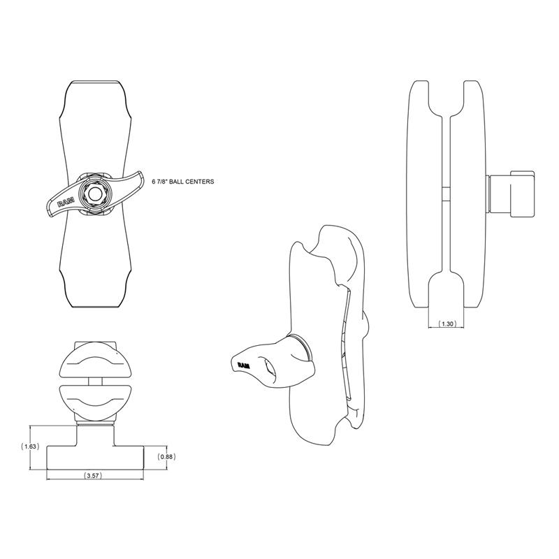 RAM D Size Double Socket Arm (RAM-D-201U) (sku 55163) - BuyBits Ltd UK