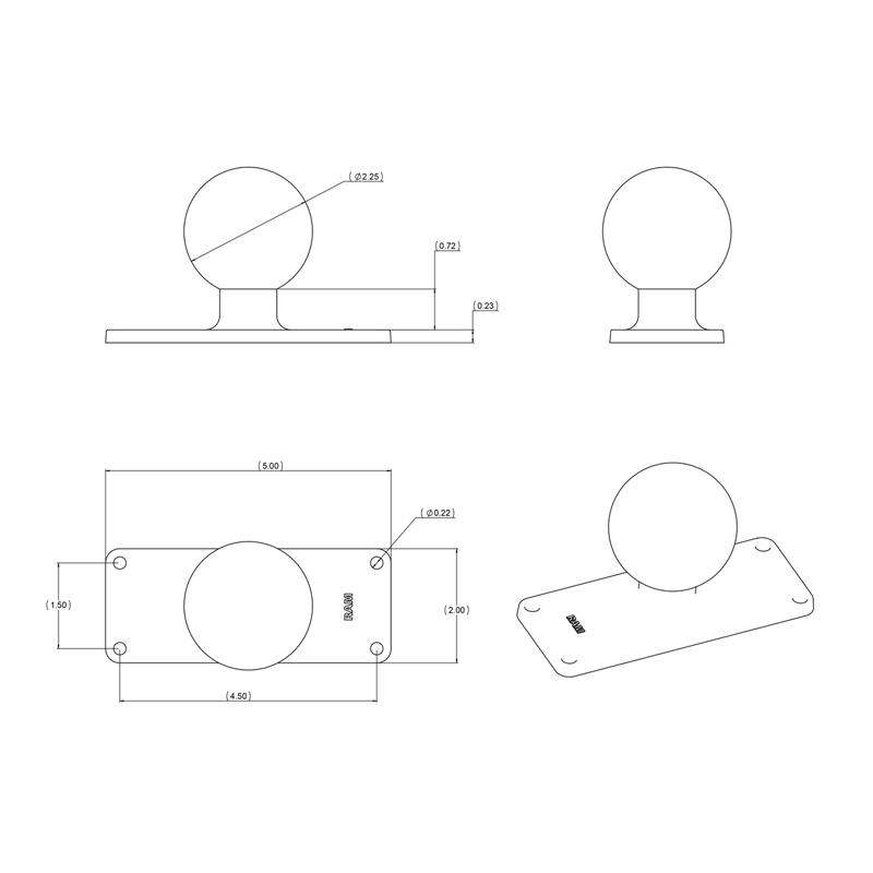 RAM Ball Base with 1.5" x 4.5" 4-Hole Pattern (RAM-D-202U-25) (sku 55139) - BuyBits Ltd UK