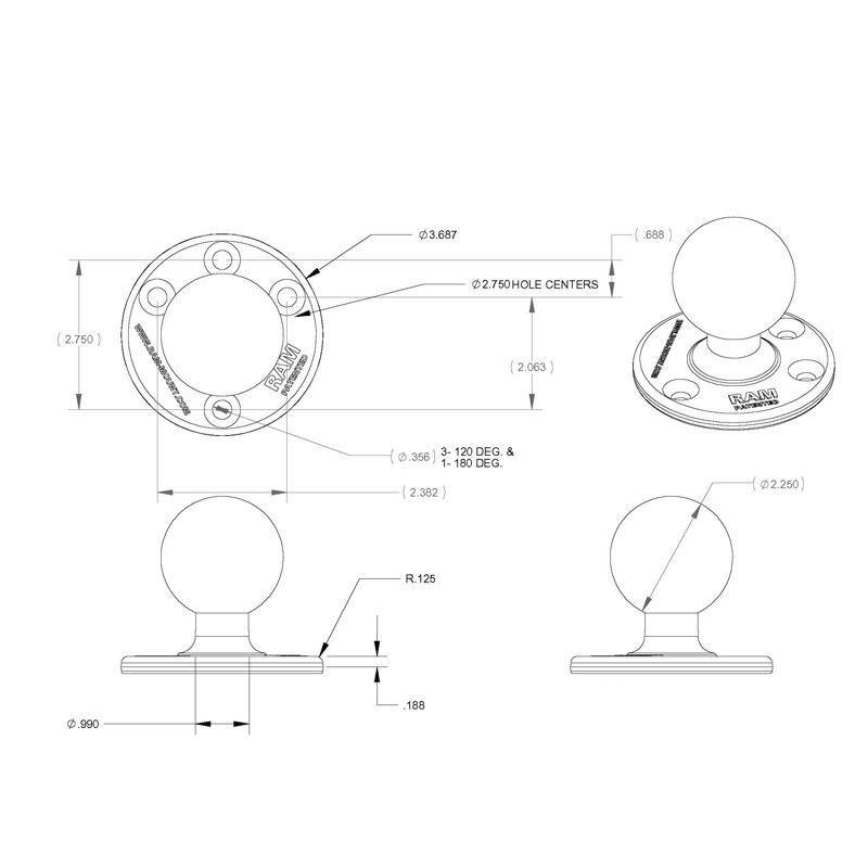 RAM Large Round Plate with Ball &amp; Steel Reinforced Bolt (RAM-D-202U-IN1) (sku 55142) - BuyBits Ltd UK