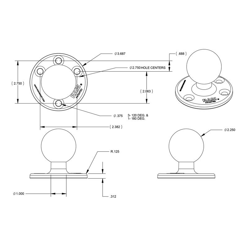 RAM Large Round Plate with Ball (RAM-D-202U) (sku 55137) - BuyBits Ltd UK