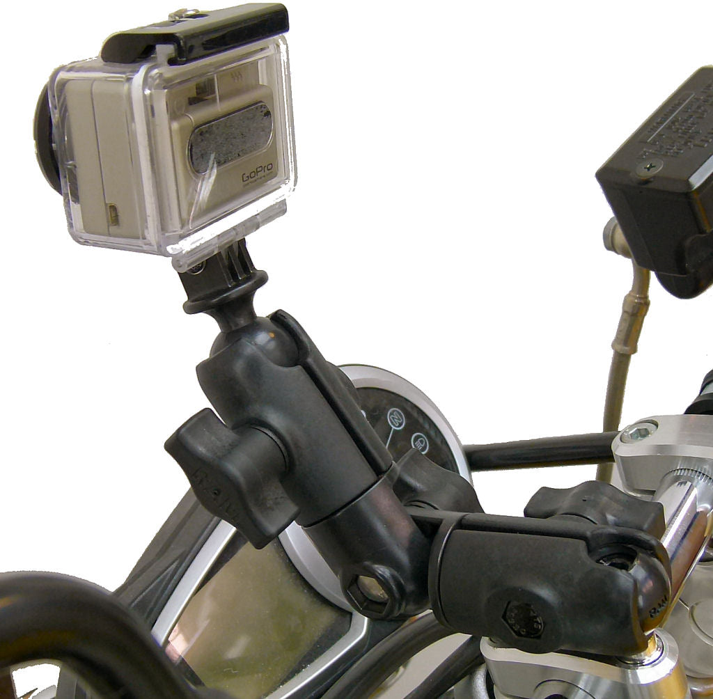 Motorcycle Handlebar Clamp 1inch Ball Mount with M8 Screws and Double Socket Swivel Arm for GoPro Hero Camera (sku 30636)