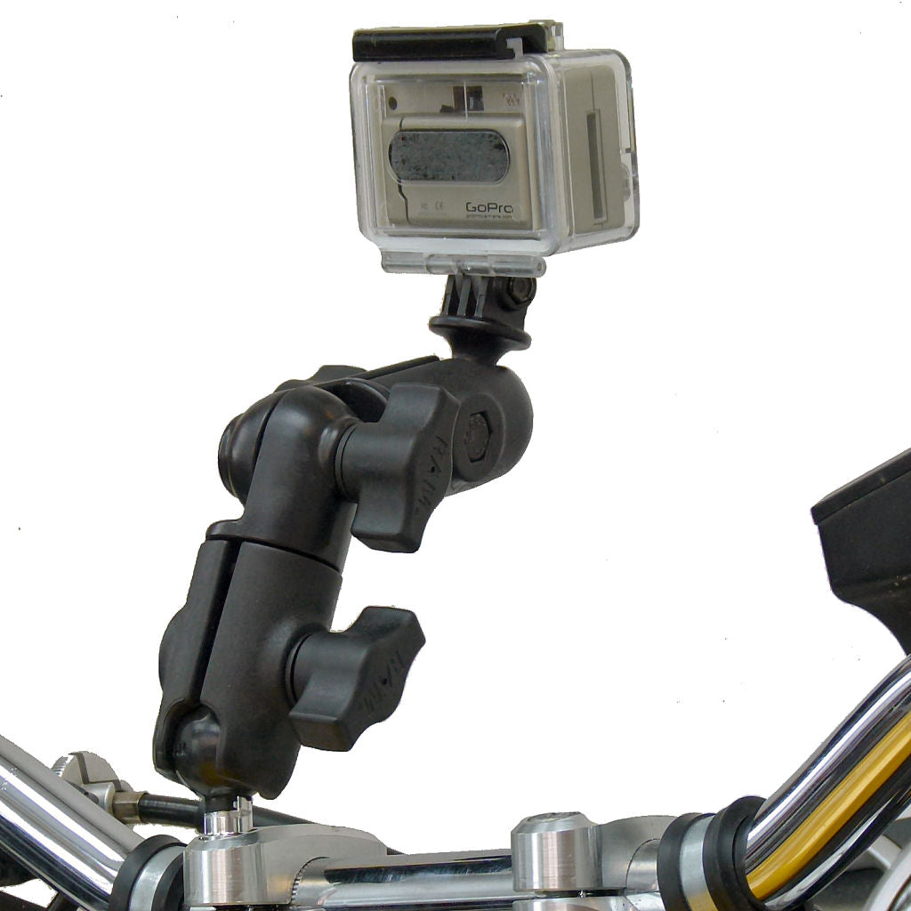 Motorcycle Handlebar Clamp 1inch Ball Mount with M8 Screws and Double Socket Swivel Arm for GoPro Hero Camera (sku 30636)
