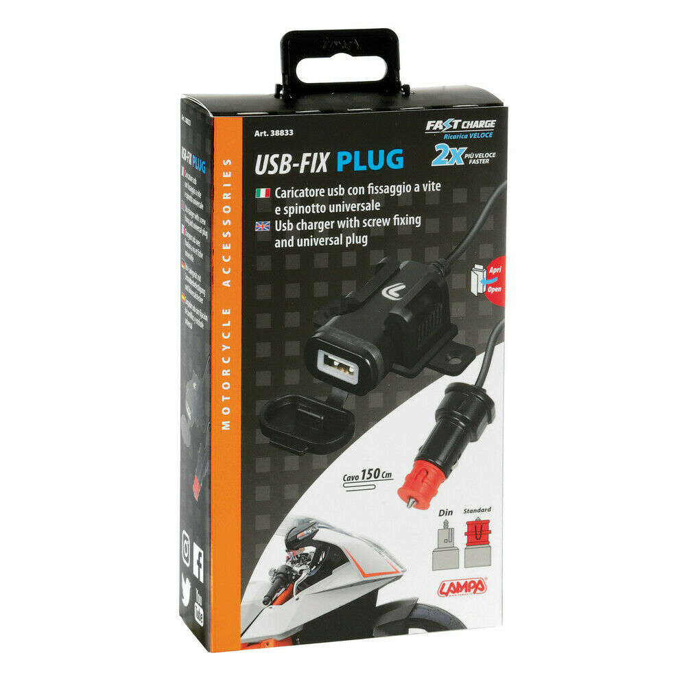 Usb-Fix Plug USB Charger Motorcycle With Outlet din And Lighter Socket (sku 57345)