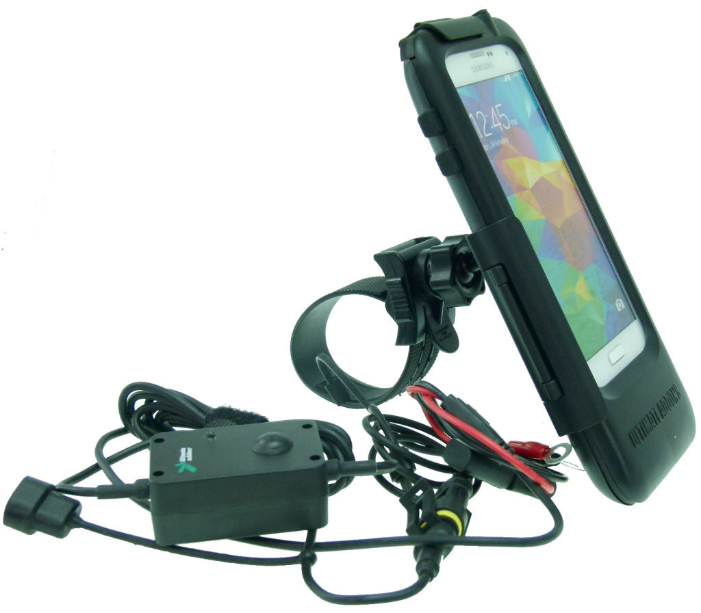 Hardwire Powered Locking Strap Motorcycle Mount for Galaxy S5 (sku 19451)