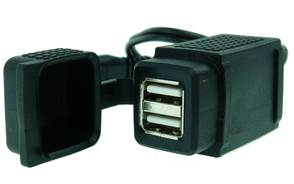 6ft SAE Weatherproof Double USB Motorcycle Charging Socket (sku 31310)