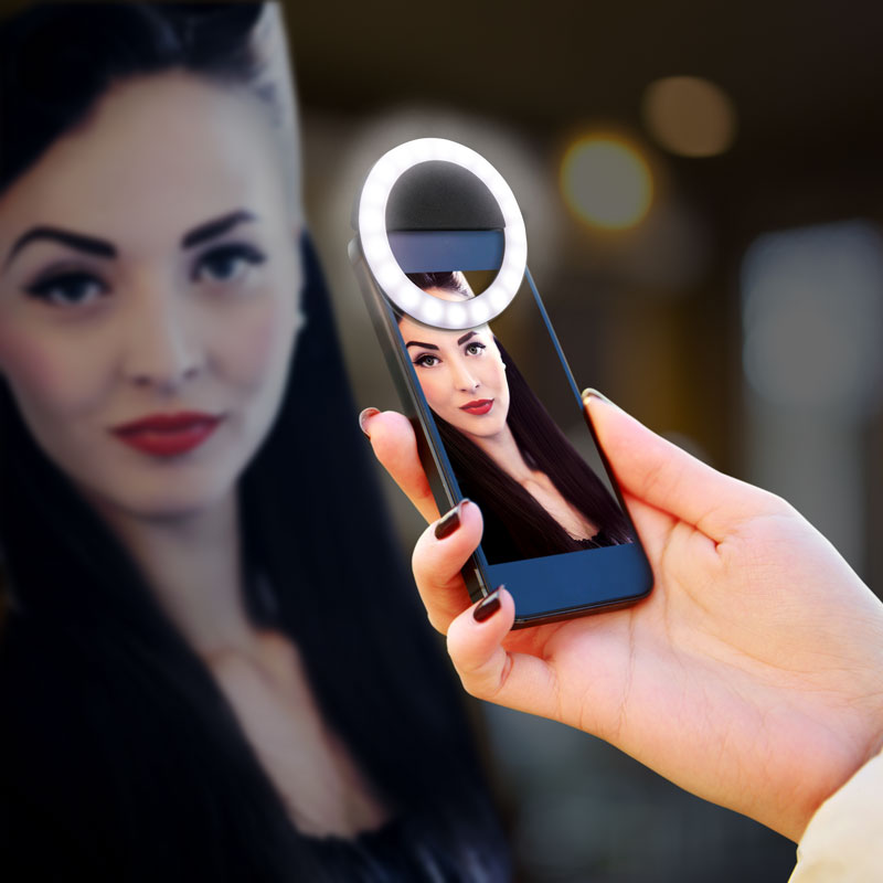Arkon SPLEDRING Rechargeable Selfie LED Clip-On Ring Light for iPhone Selfies &amp; Streaming Live Video (sku 36734)