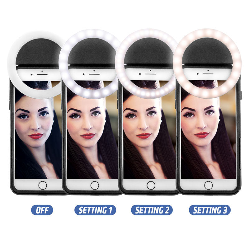 Arkon SPLEDRING Rechargeable Selfie LED Clip-On Ring Light for iPhone Selfies &amp; Streaming Live Video (sku 36734)
