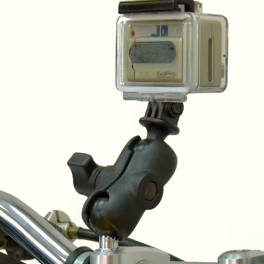 Motorcycle Handlebar Clamp 1inch Ball Mount with M8 Screws and Short Double Socket Arm for GoPro Hero Camera. (sku 30633)