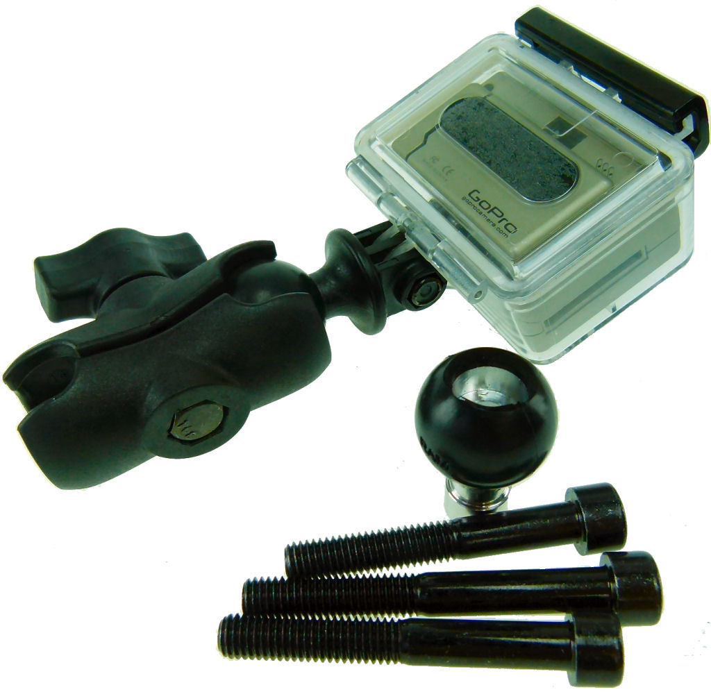 Motorcycle Handlebar Clamp 1inch Ball Mount with M8 Screws and Short Double Socket Arm for GoPro Hero Camera. (sku 30633)