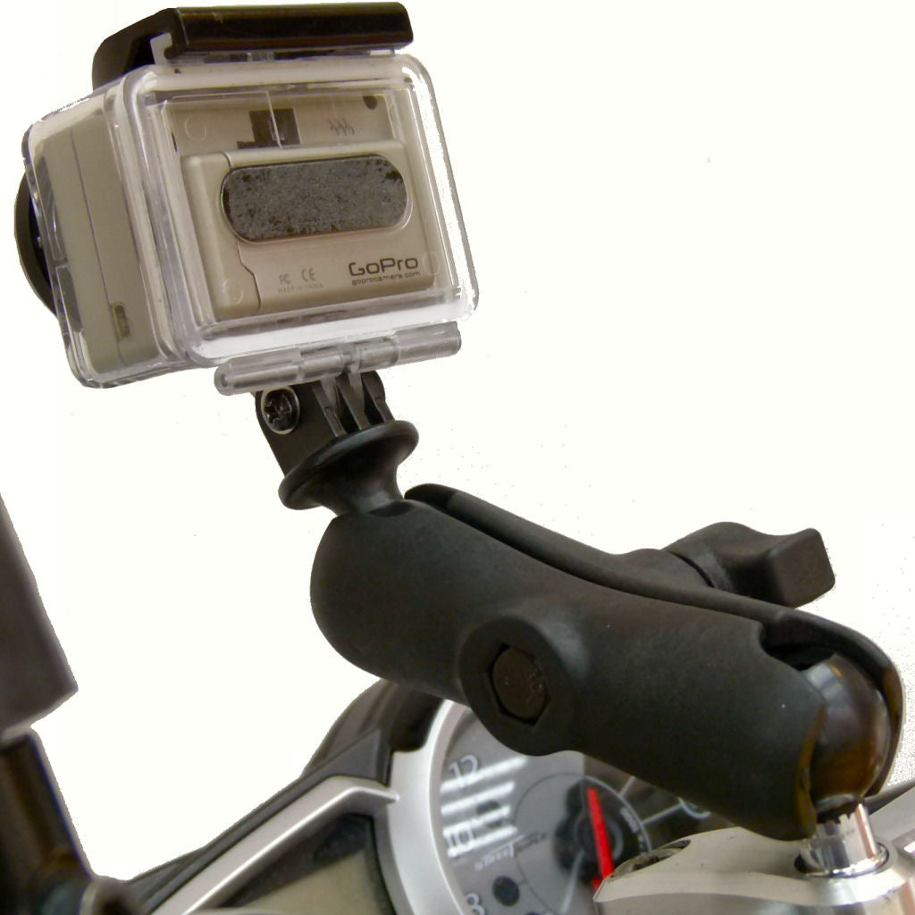 Motorcycle Handlebar Clamp 1inch Ball Mount with M8 Screws and Standard Double Socket Arm for GoPro Hero Camera (sku 30634)