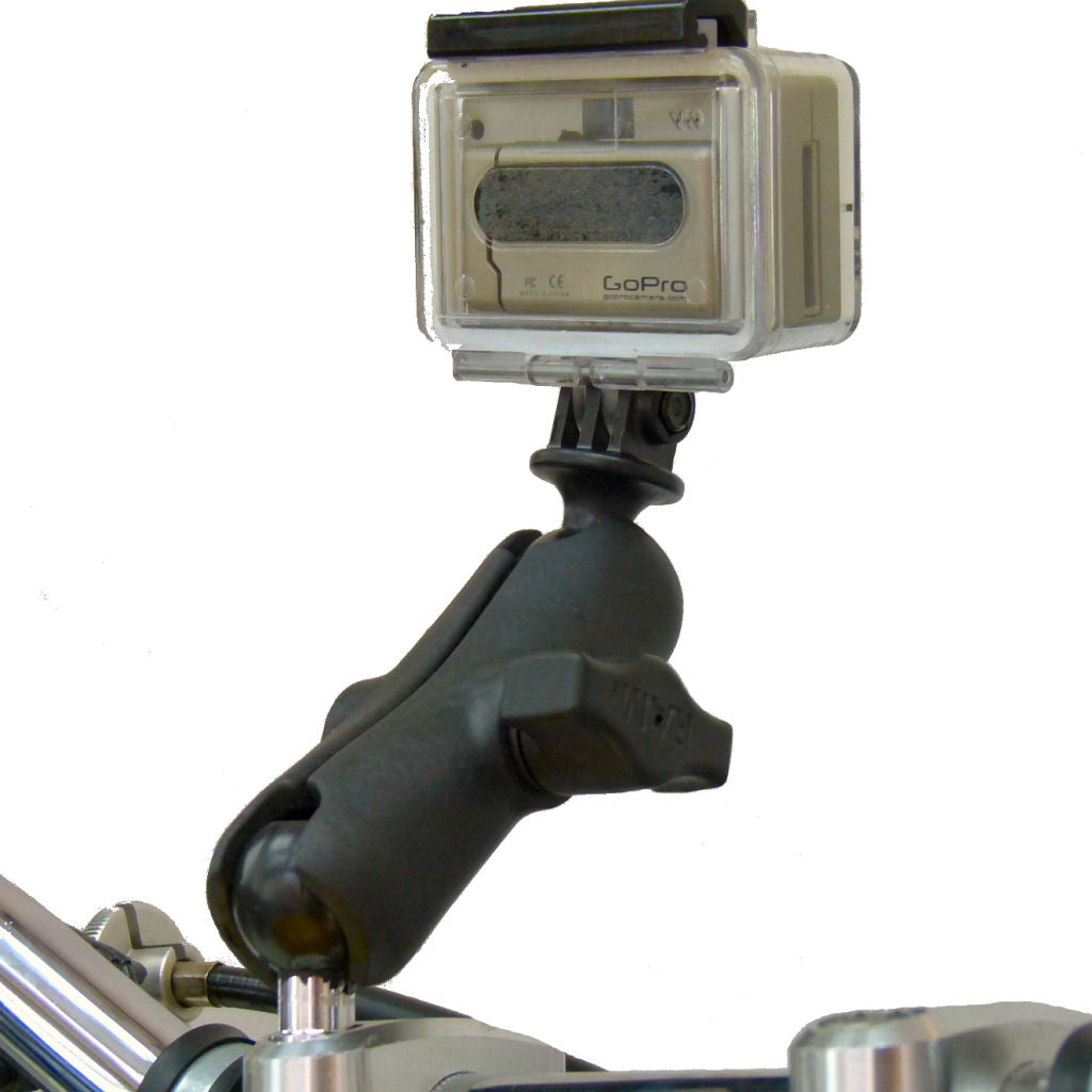 Motorcycle Handlebar Clamp 1inch Ball Mount with M8 Screws and Standard Double Socket Arm for GoPro Hero Camera (sku 30634)