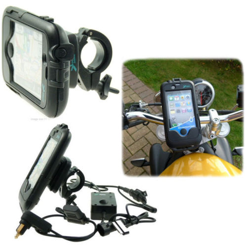 Waterproof Motorcycle BMW Socket Powered Handlebar Phone Mount Kit for iPhone 4S